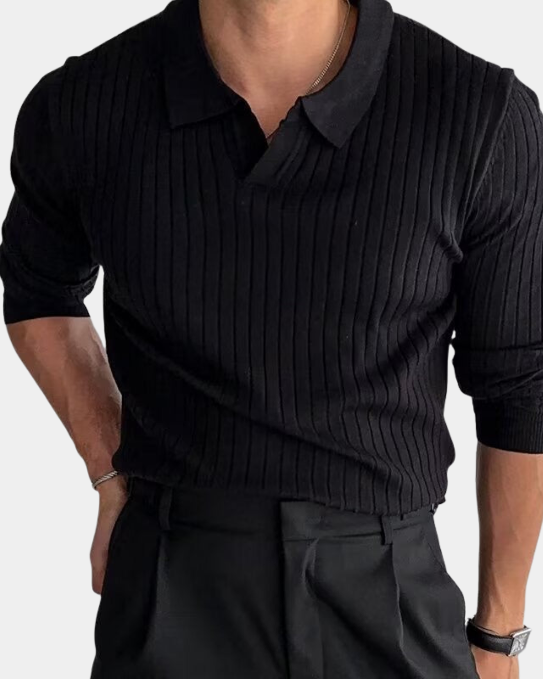 Impetto Ribbed Long-Sleeve Polo Shirt