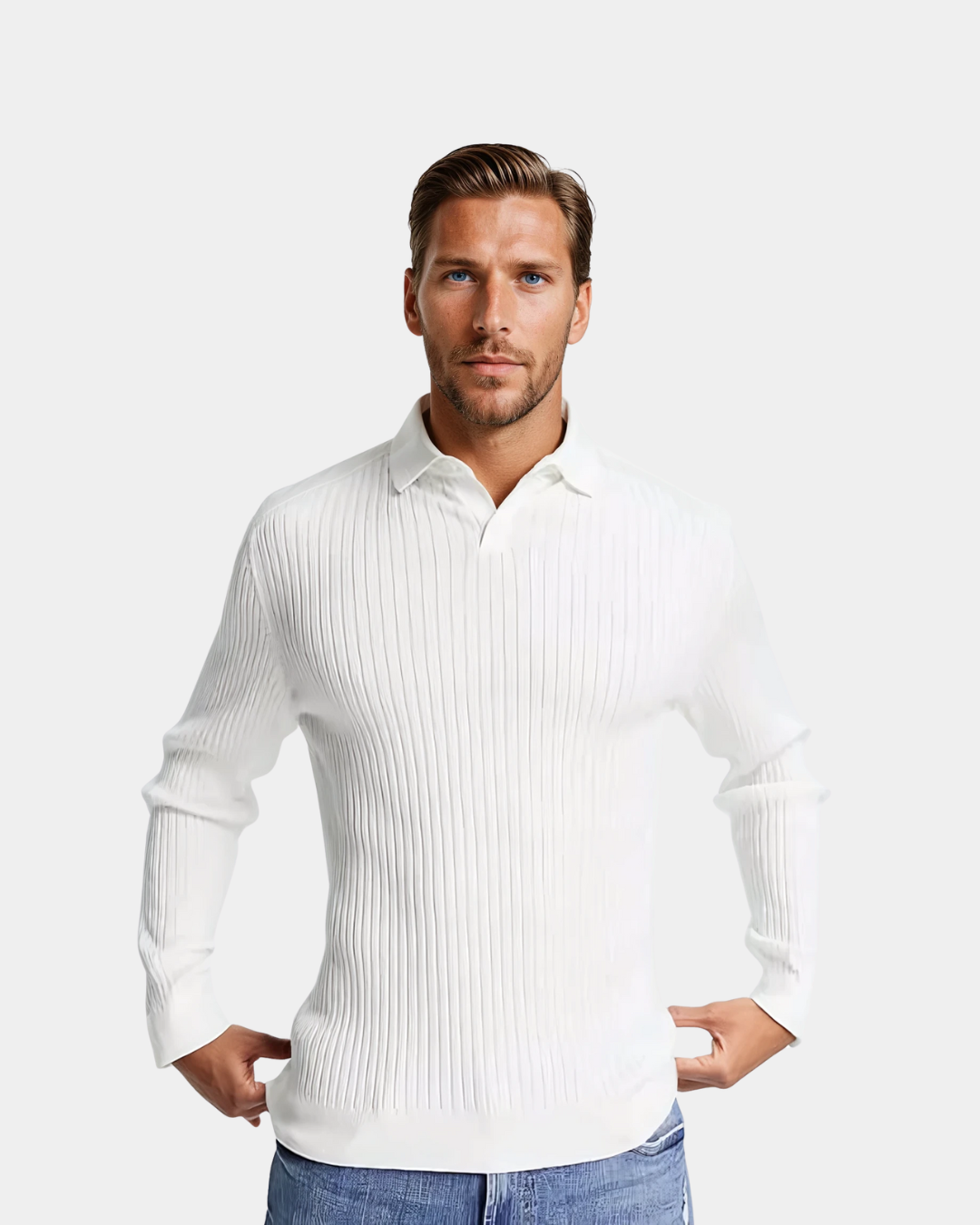 Impetto Ribbed Long-Sleeve Polo Shirt
