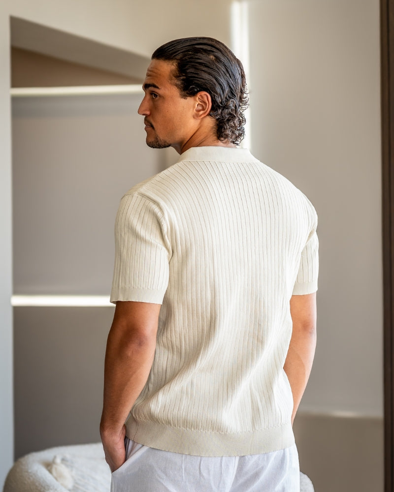 Impetto Ribbed Long-Sleeve Polo Shirt
