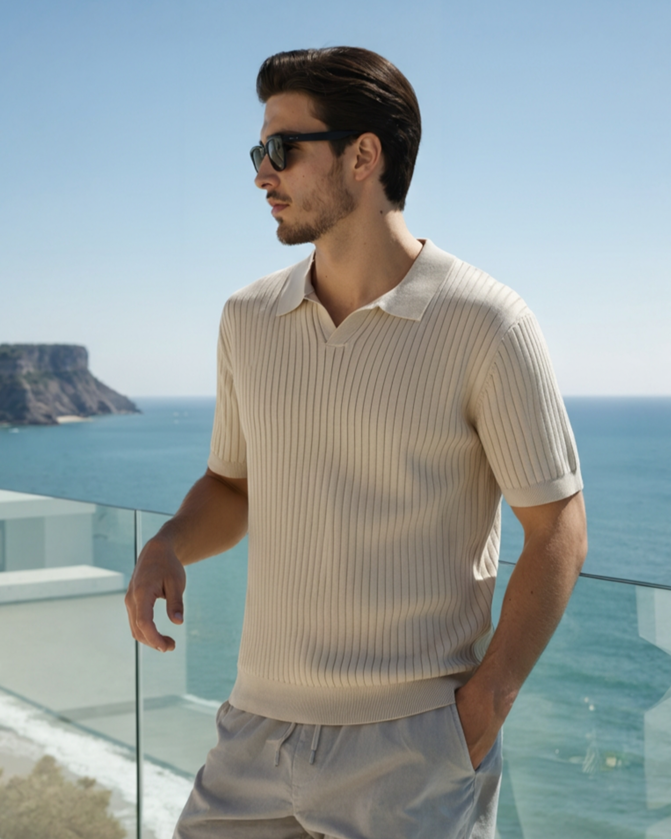 Impetto Ribbed Long-Sleeve Polo Shirt