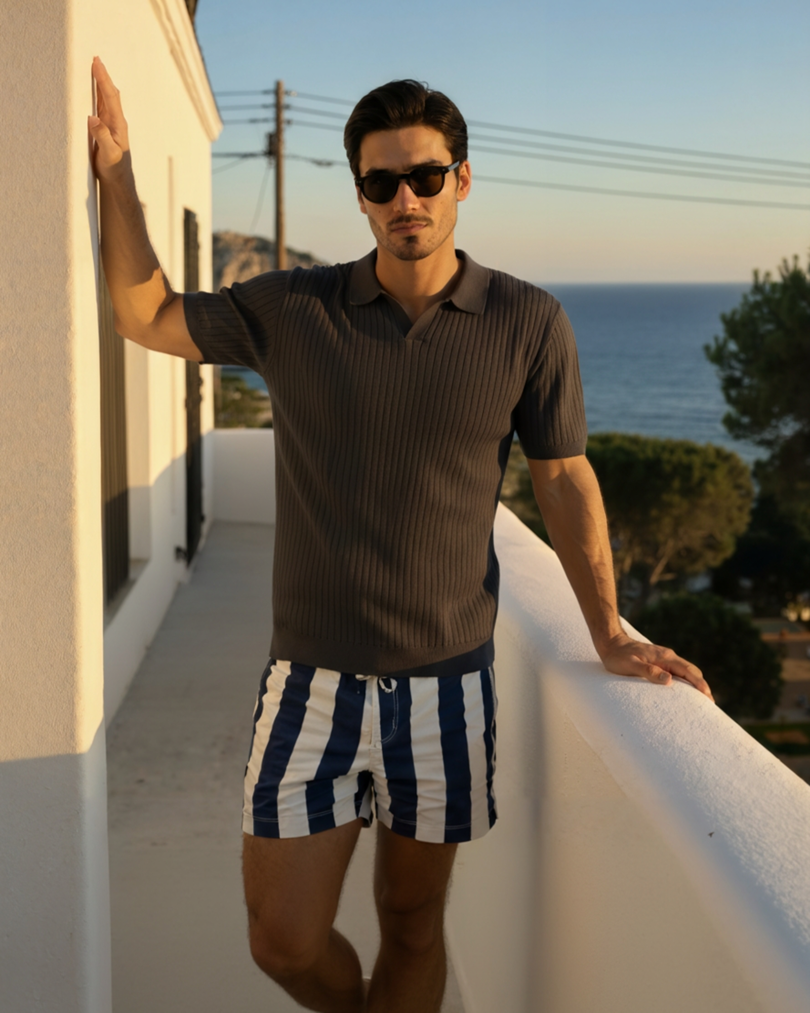 Impetto Ribbed Long-Sleeve Polo Shirt