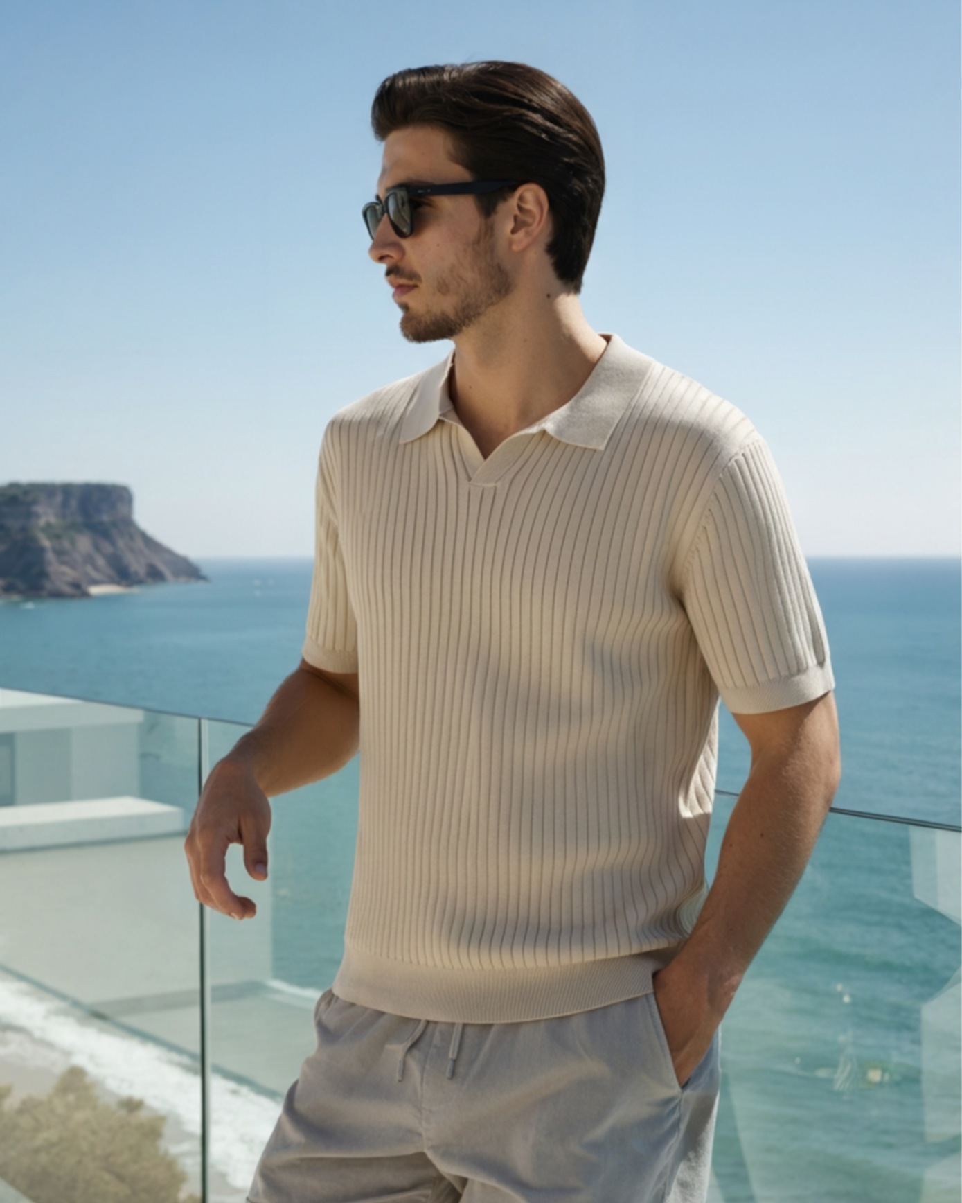 Impetto Ribbed Long-Sleeve Polo Shirt
